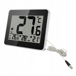 Stylowy termometr 10x8cm temp wew/zew + zegar brig