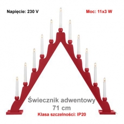 Świecznik adwentowy 11 ramion czerwony 220v 71 cm